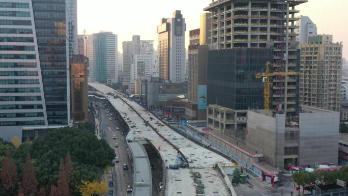 4K原素材-航拍开发建筑中的上海北横通道
