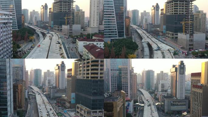 4K原素材-航拍开发建筑中的上海北横通道