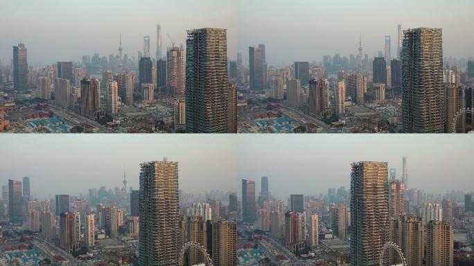 4K原素材-航拍上海开发建设城市全景