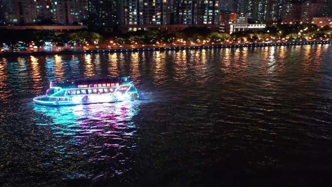 广州夜景珠江邮轮轮船水巴