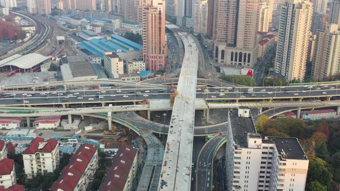 4K原素材-航拍建设中的上海北横通道