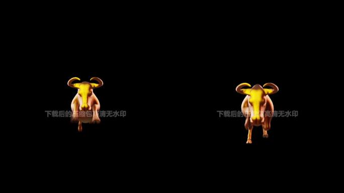 4k金牛正面奔跑，定型动画（带透明通道）