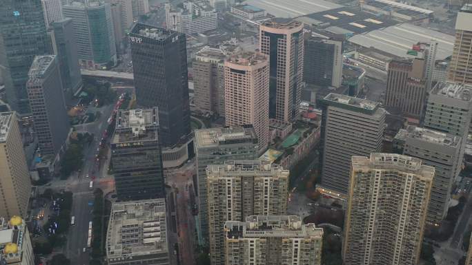 4K原素材-航拍上海静安区高楼大城市景观
