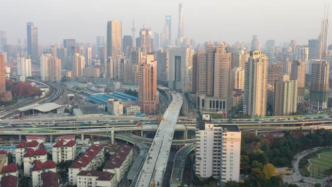 4K原素材-航拍建设中的上海北横通道