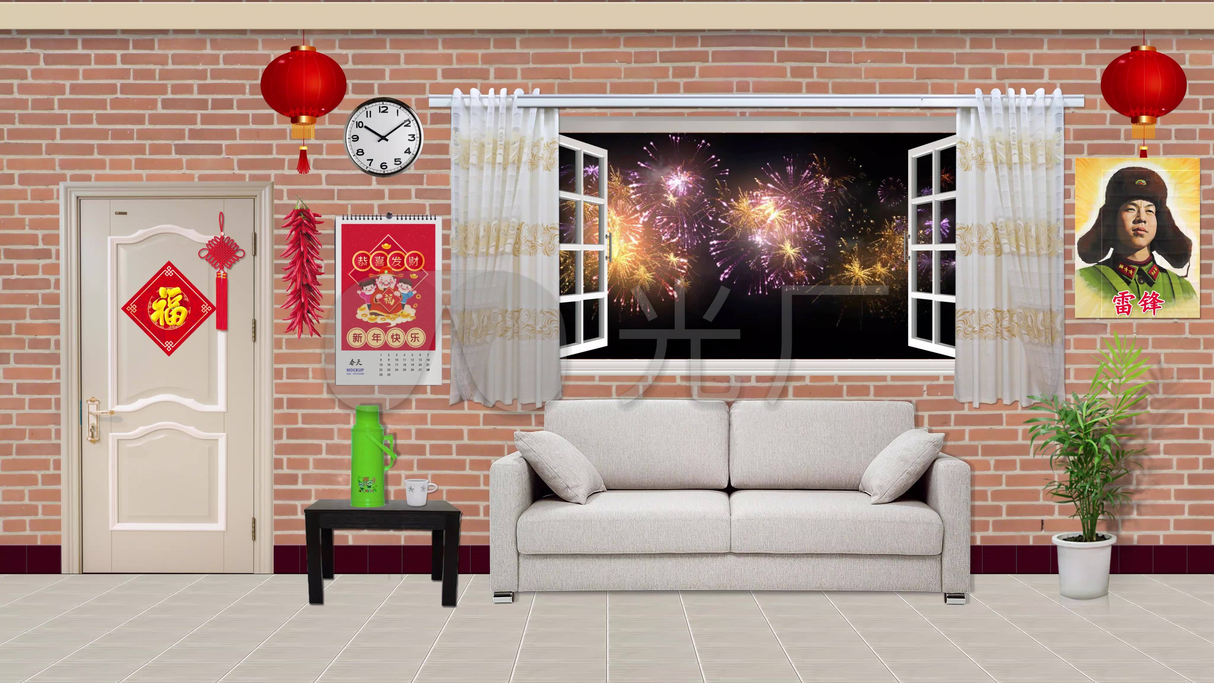 小品农村春节过年客厅情景舞台背景_4096x2304_高清视频素材下载(编号
