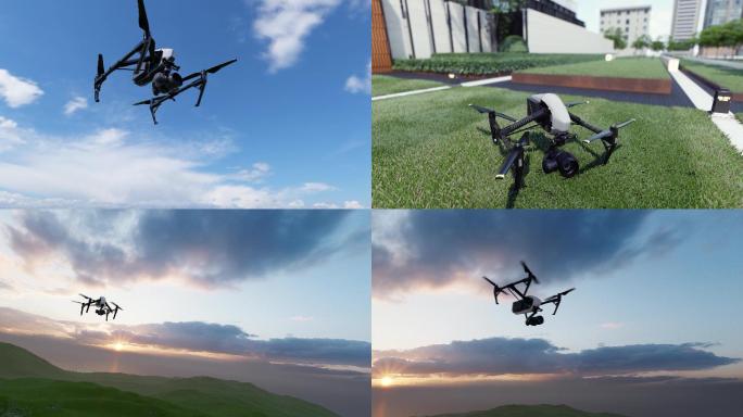 工业无人机起飞航拍视频素材4k