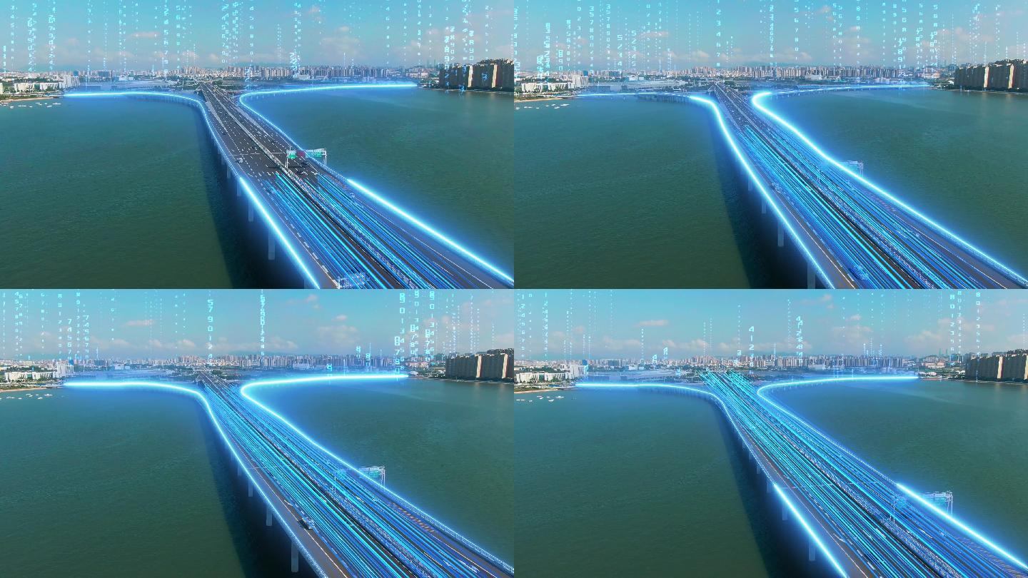 4K科技城市-跨海大桥-智慧交通数字城市