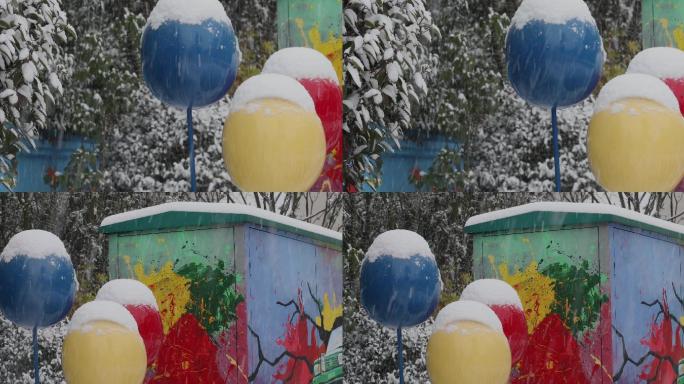 4K风雪中艺术涂鸦的变电箱一组