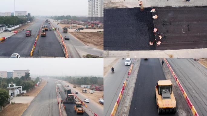 修路俯拍道路维修柏油