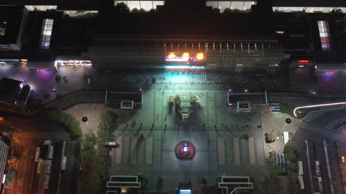 4K原素材-航拍上海火车站夜景
