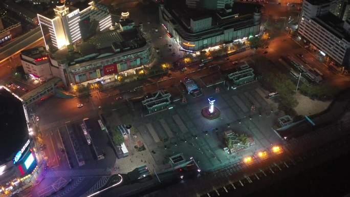 4K原素材-航拍上海火车站夜景