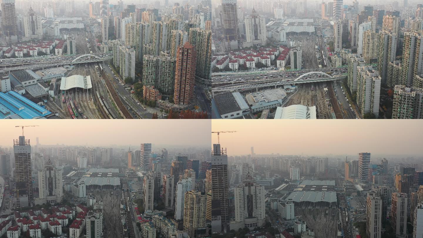 4K原素材-航拍上海上海静安区城市全景