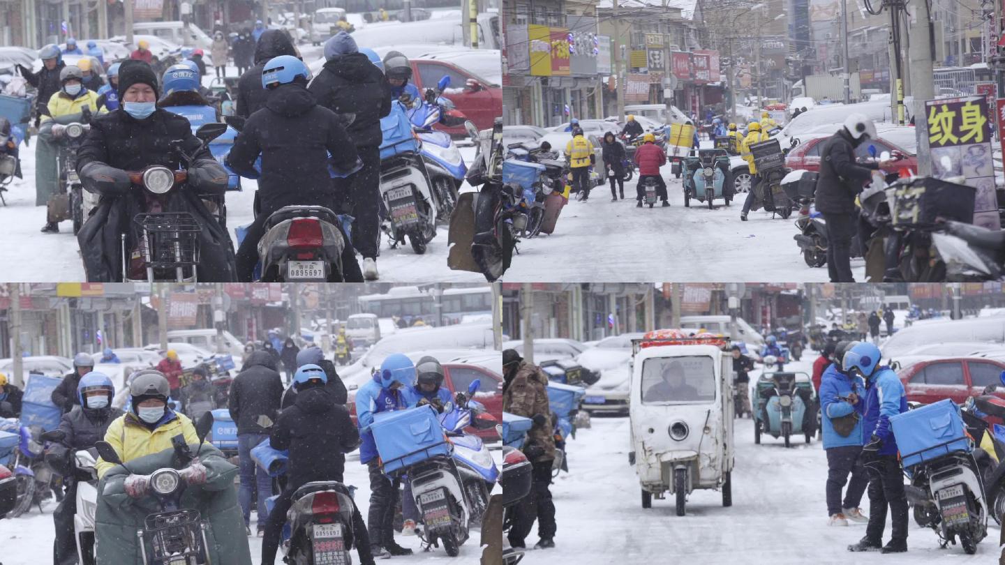 外卖小哥大雪中送外卖-生活不易-雪