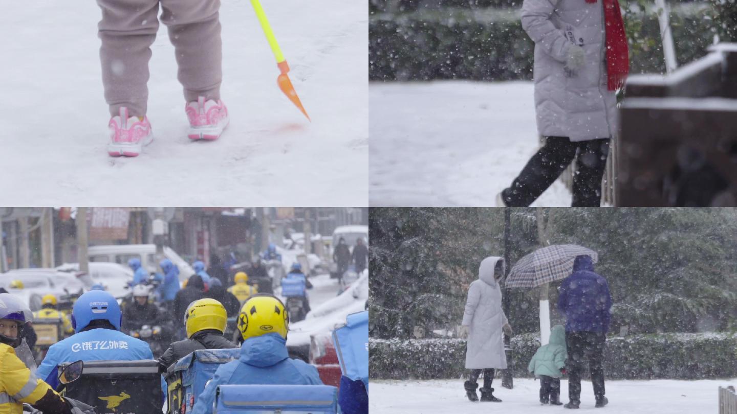 孩子大雪天玩雪-下雪了-一家人玩雪