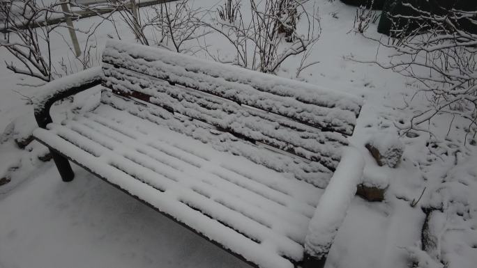雪中长椅特写