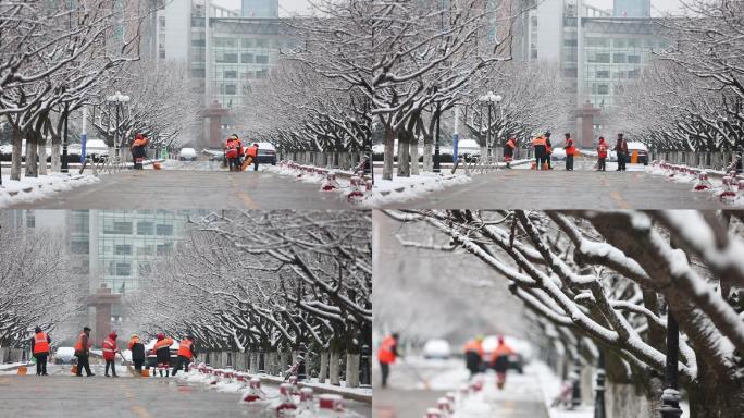 环卫工人扫雪