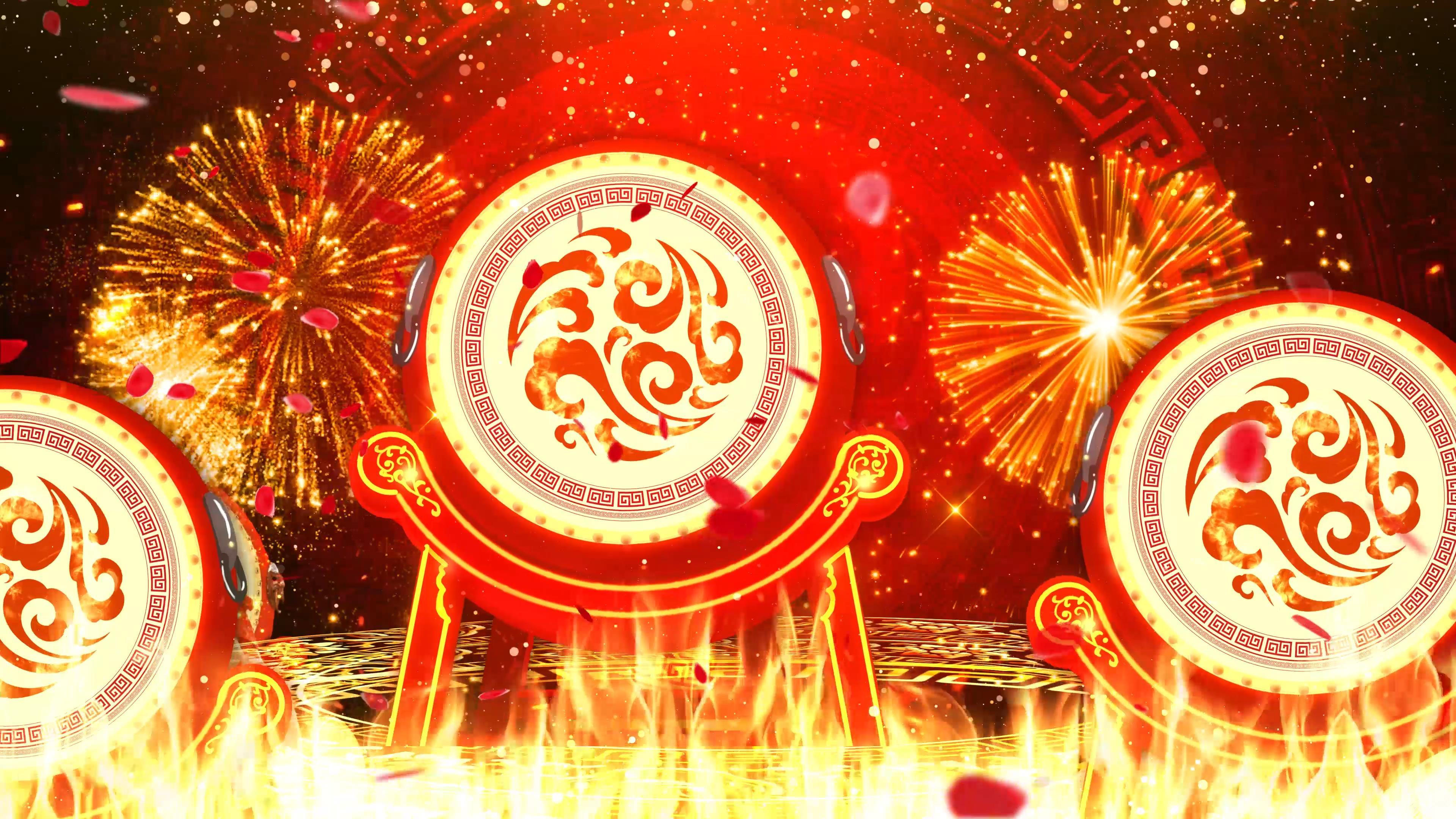 4k威风锣鼓火焰锣鼓开场舞背景