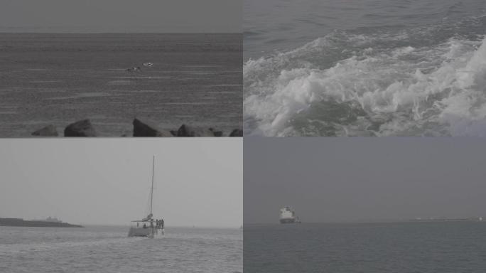 海边海鸟海上轮船素材