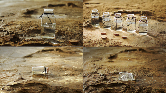 沙滩上的水瓶漂流瓶实拍4K