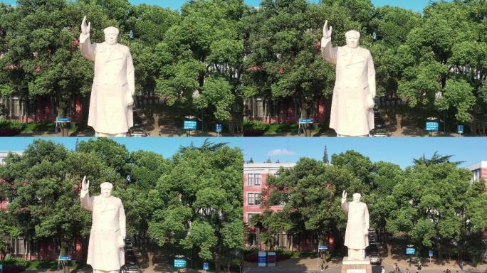 4K原素材-航拍大学校园生活毛主席塑像