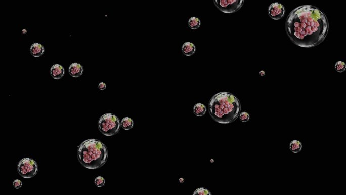 水果红葡萄气泡粒子视频素材带通道