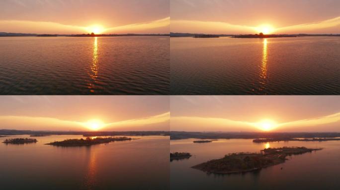 4K城市水面日出日落航拍