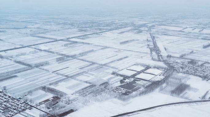 4K航拍大雪雪地乡村农田合集