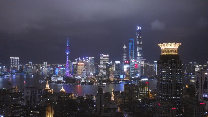 上海航拍4K外滩陆家嘴夜景