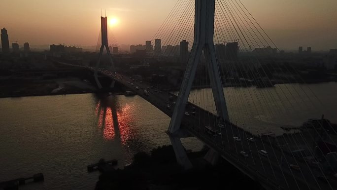 广州大桥航拍公路行驶桥梁河边