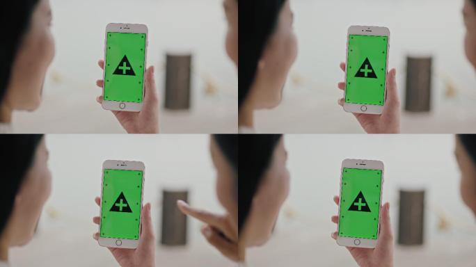 女子手机视频对话手机绿屏绿幕抠像