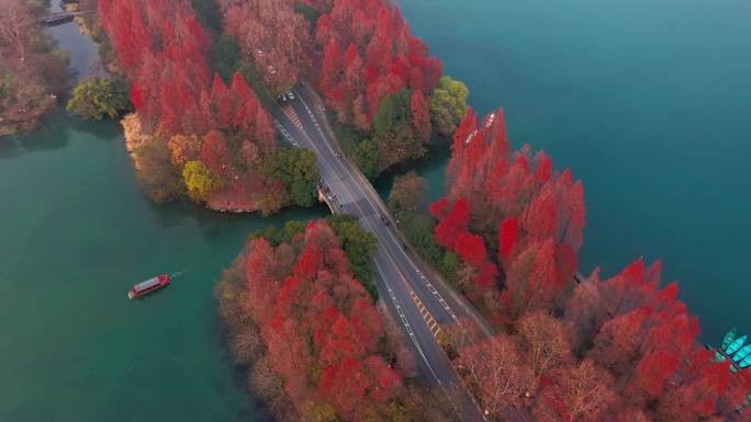 杭州西湖杨公堤秋色航拍