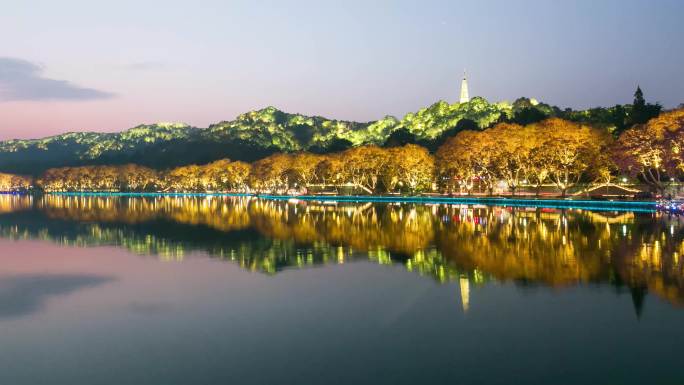 杭州西湖宝石山北山路夜景车流延时摄影4K