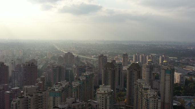 4K原素材-航拍上海长宁古北社区城市全景