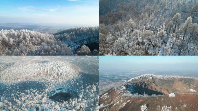 冬日雪山雪景雾凇航拍素材