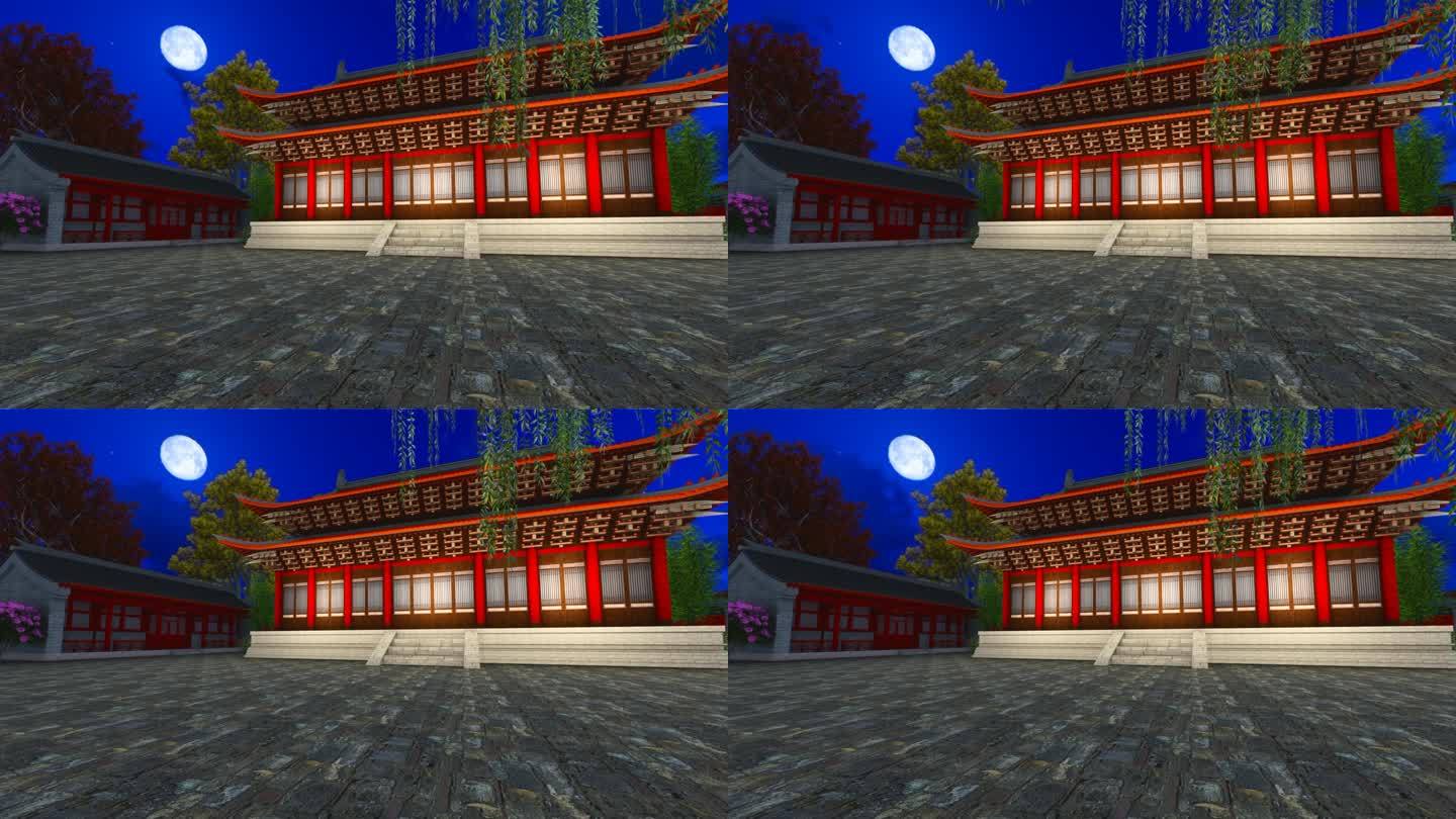 古代庙宇寺院夜景动画