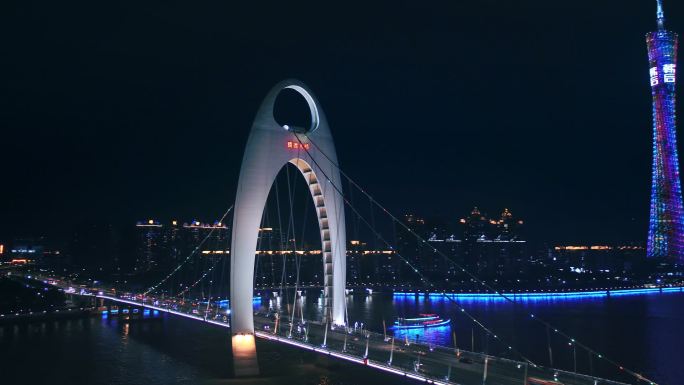 猎德大桥珠江之贝悬索桥珠江航拍
