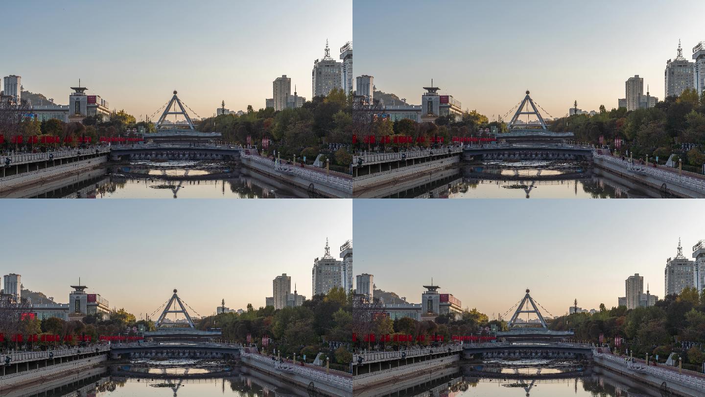 4K青海西宁市区中心桥延时摄影