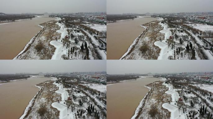 山东济南：航拍济南黄河百里风景区雪景