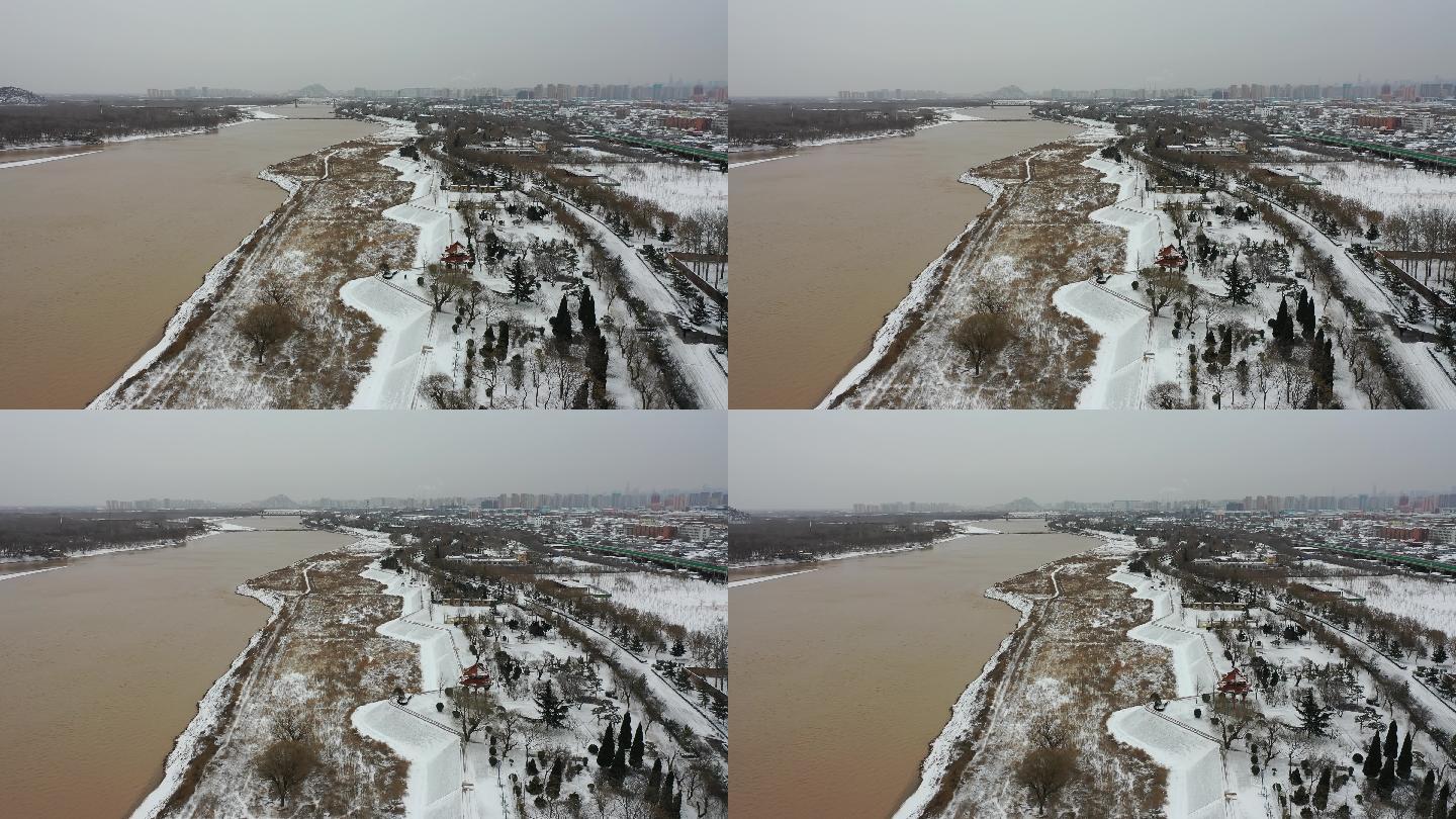 山东济南：航拍济南黄河百里风景区雪景