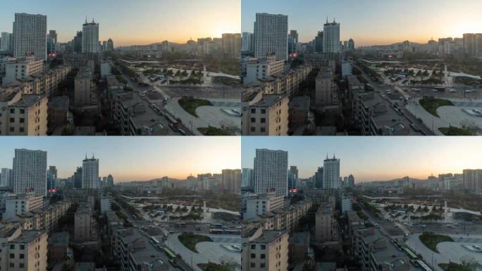 4K青海西宁俯瞰市区中心广场
