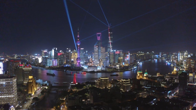 上海航拍4K外滩陆家嘴灯光秀