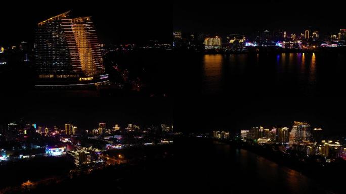 三亚城市三亚湾三亚河夜景航拍4K