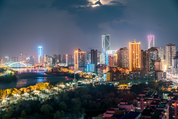 甘肃兰州小西湖公园黄河夜景延时