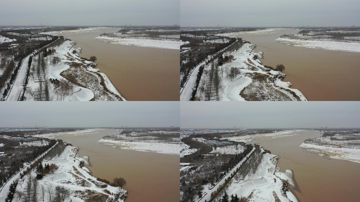 山东济南：航拍济南黄河百里风景区雪景