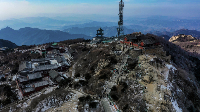 冬季雪后泰山航拍4K玉皇顶泰安五岳独尊