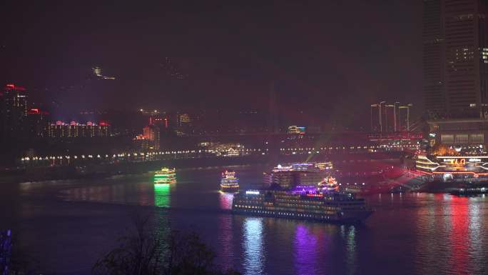 重庆夜景渝中区朝天门实拍素材