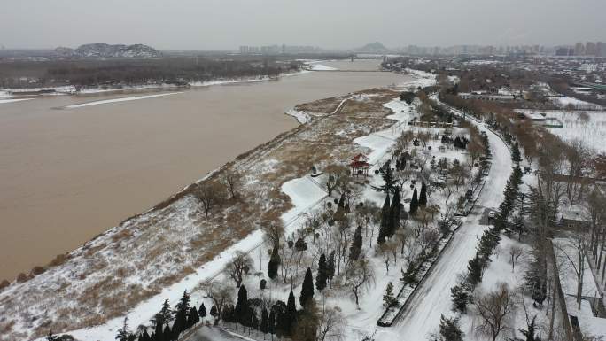 山东济南：航拍济南黄河百里风景区雪景