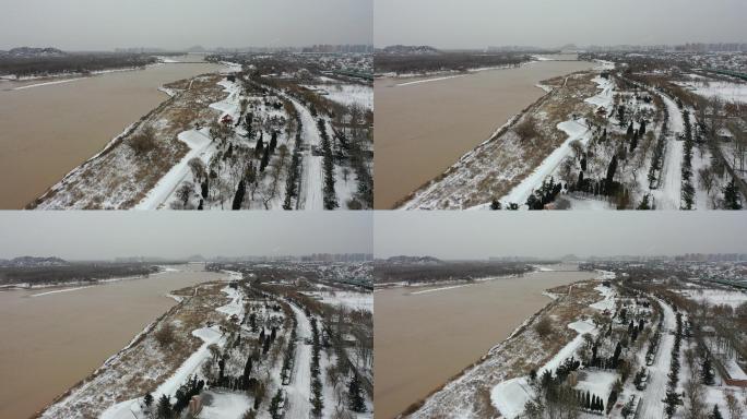 山东济南：航拍济南黄河百里风景区雪景