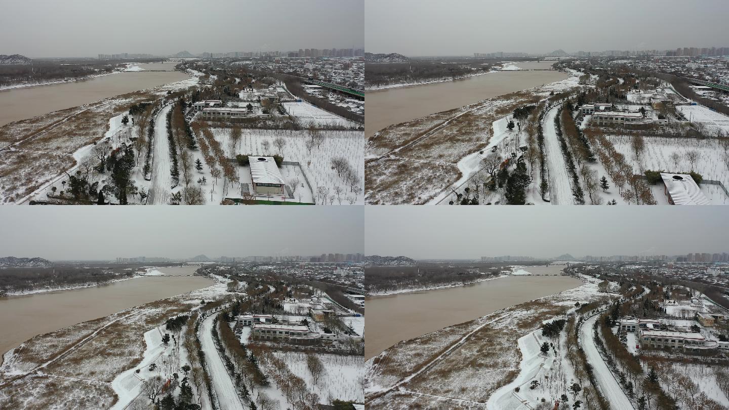 山东济南：航拍济南黄河百里风景区雪景