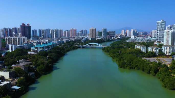 三亚城市月川桥三亚河4航拍4K